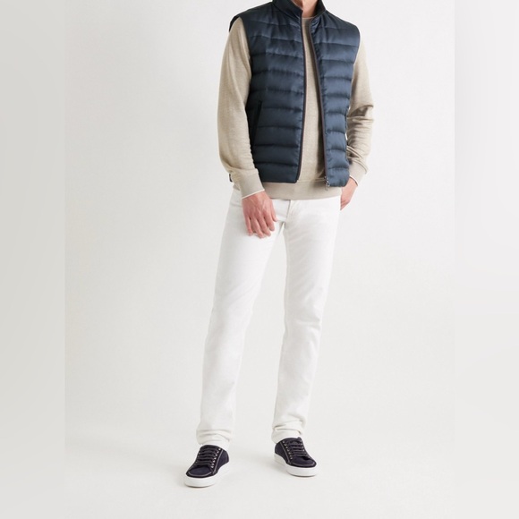 Loro Piana Mens Virgin Wool Silk Rain System Goose Down Padding Vest Sz XL Flaw
